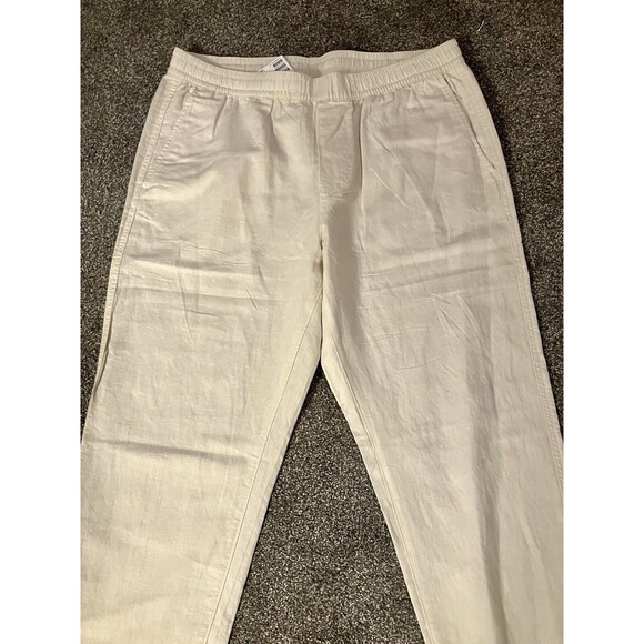 NWT H&M Natural Linen Pants Women's Beige Elastic Waist Pockets Size Medium - Picture 2 of 5